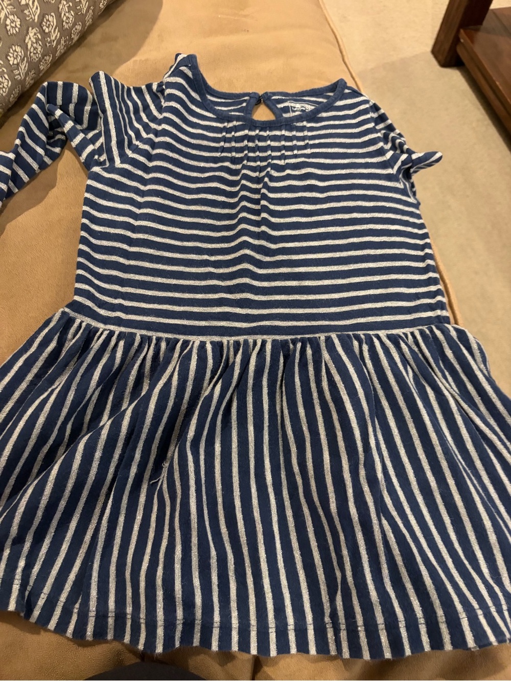GAP Blue and White Striped Long-Sleeve Knit Dress